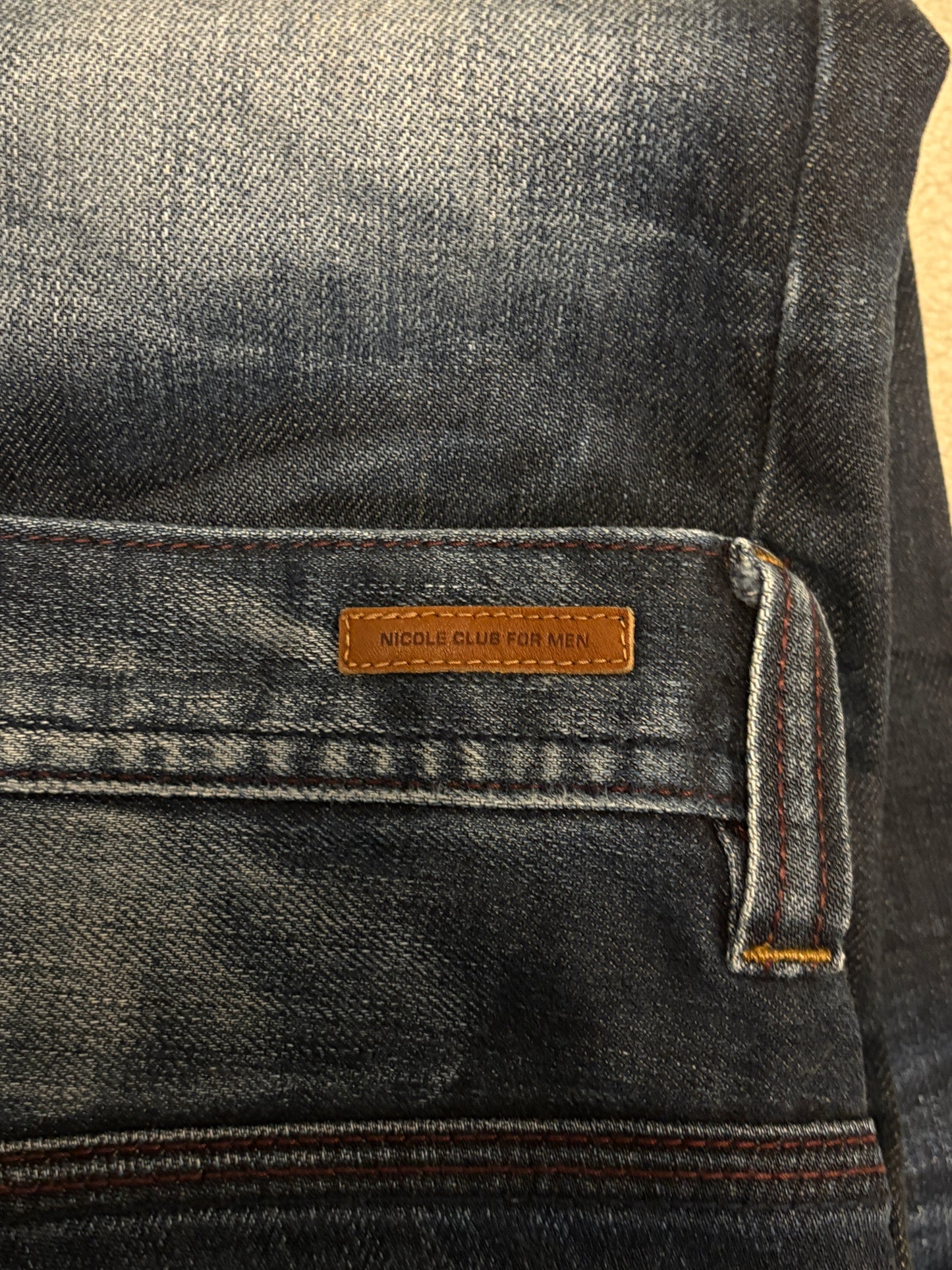 Nicole Club distressed repaired patches dark blue denim jeans