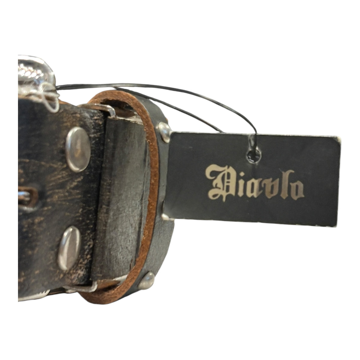 Japanese brand Diavlo studded western cowboy style leather belt w/ metal engravings