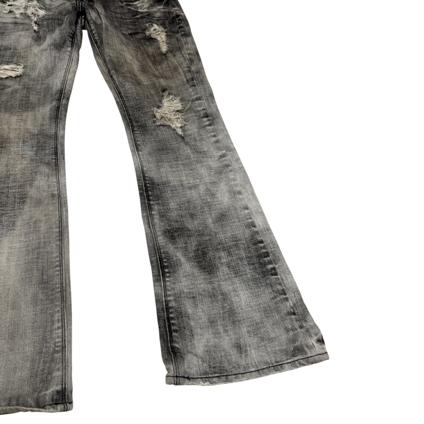 Black Baccara distressed grey face wash bootcut jeans