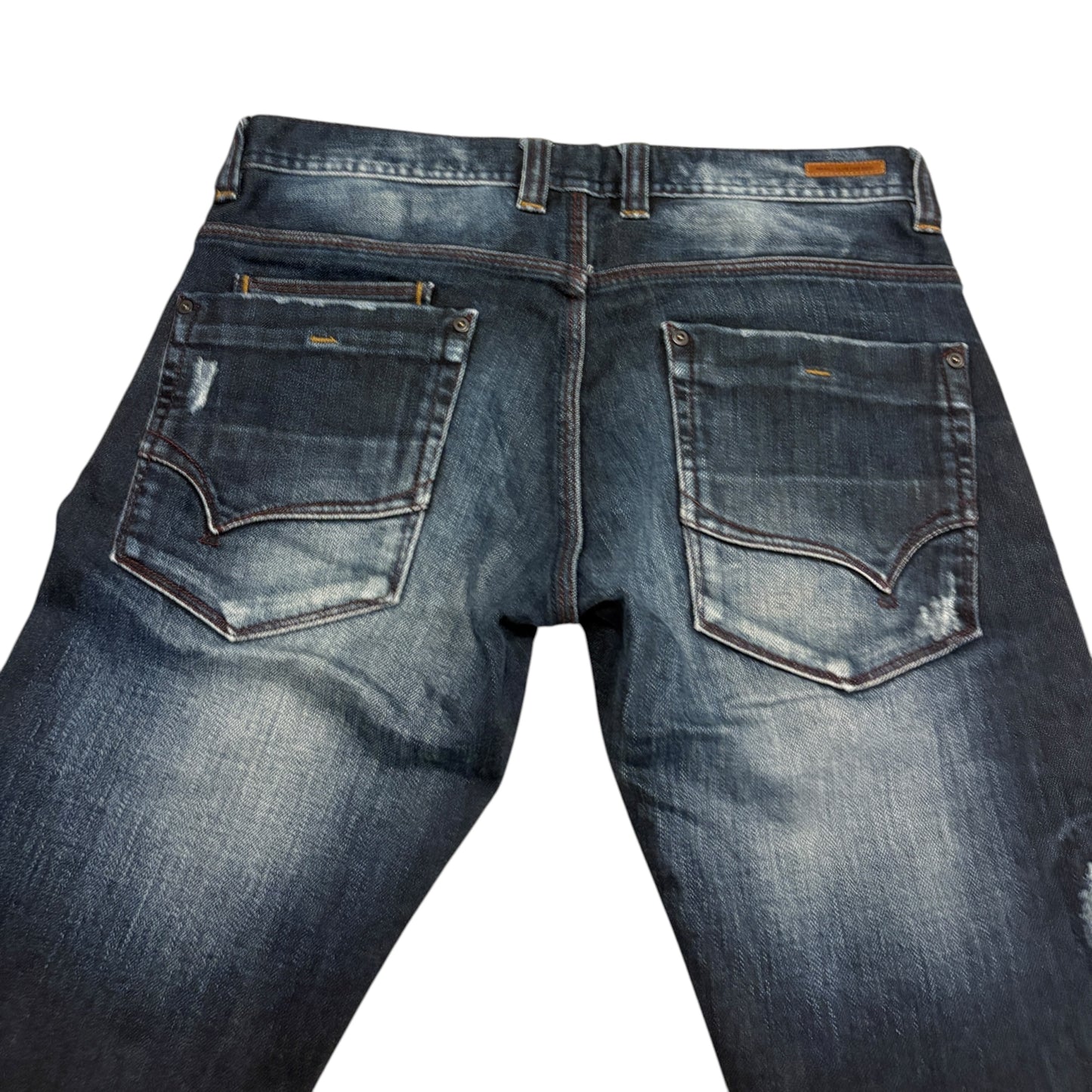 Nicole Club distressed repaired patches dark blue denim jeans