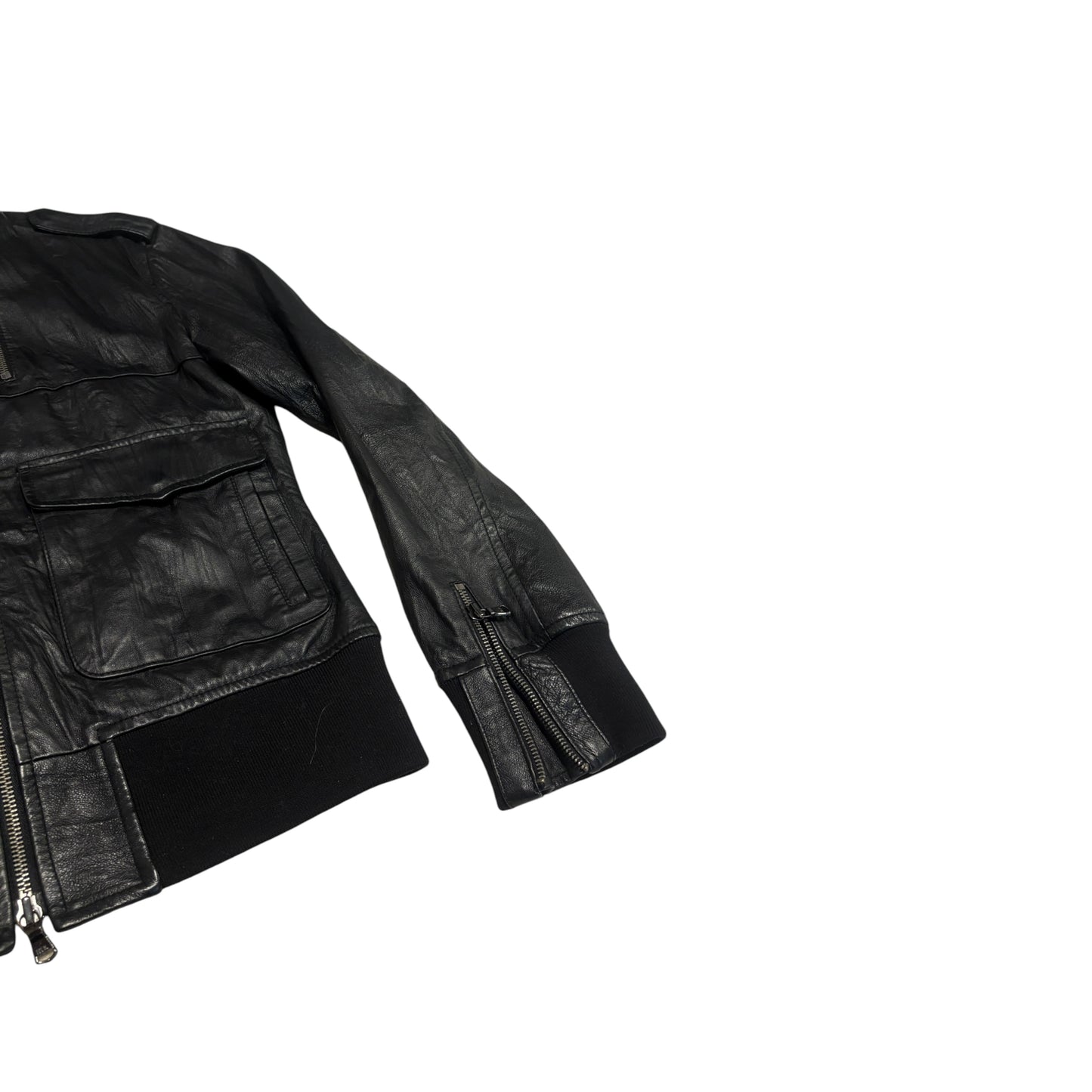 Vanquish multipocket leather jacket with fleece ends