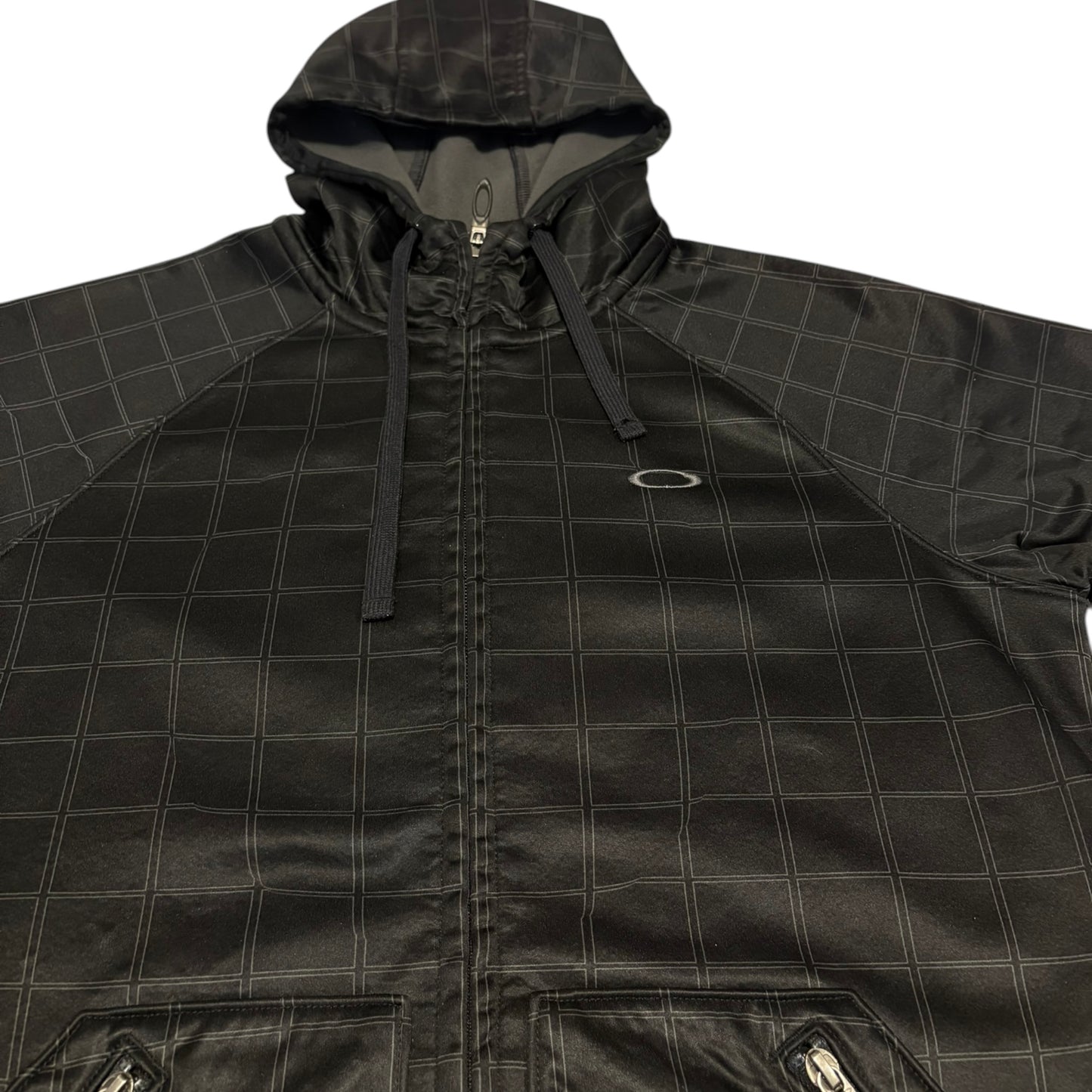 Oakley black check pattern technical windbreaker fleece jacket with hood