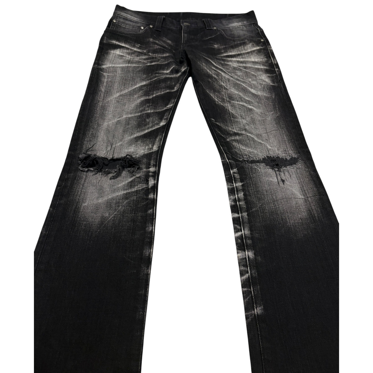 Tornado Mart black grey claw mark whiskered denim bootcut jeans