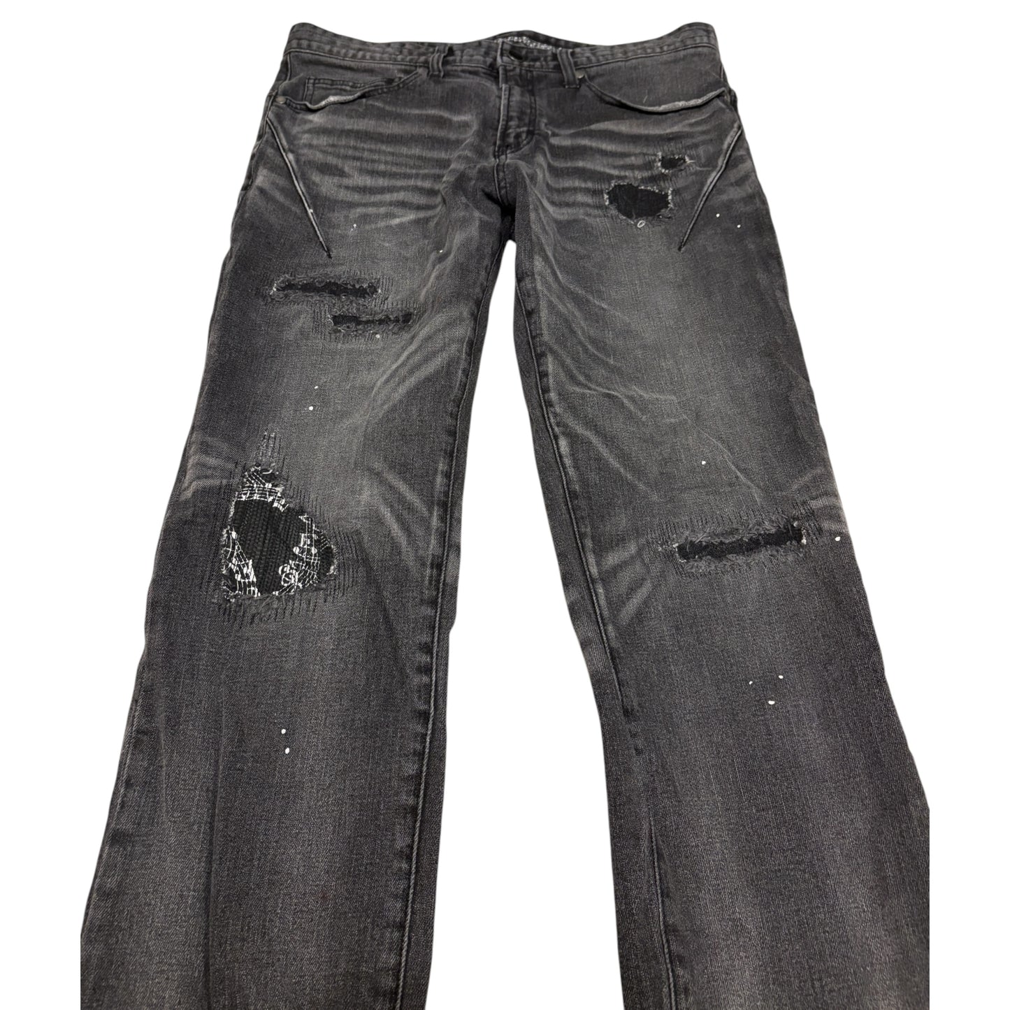 Number (N)ine Denim grey distressed streaked denim jeans