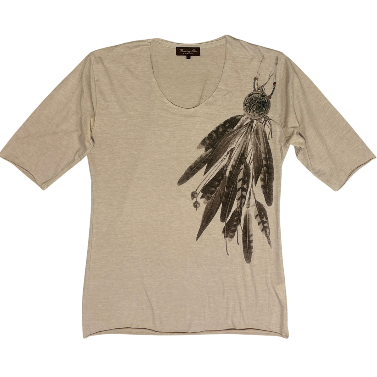 Bernings Sho tribal feather beige T-shirt