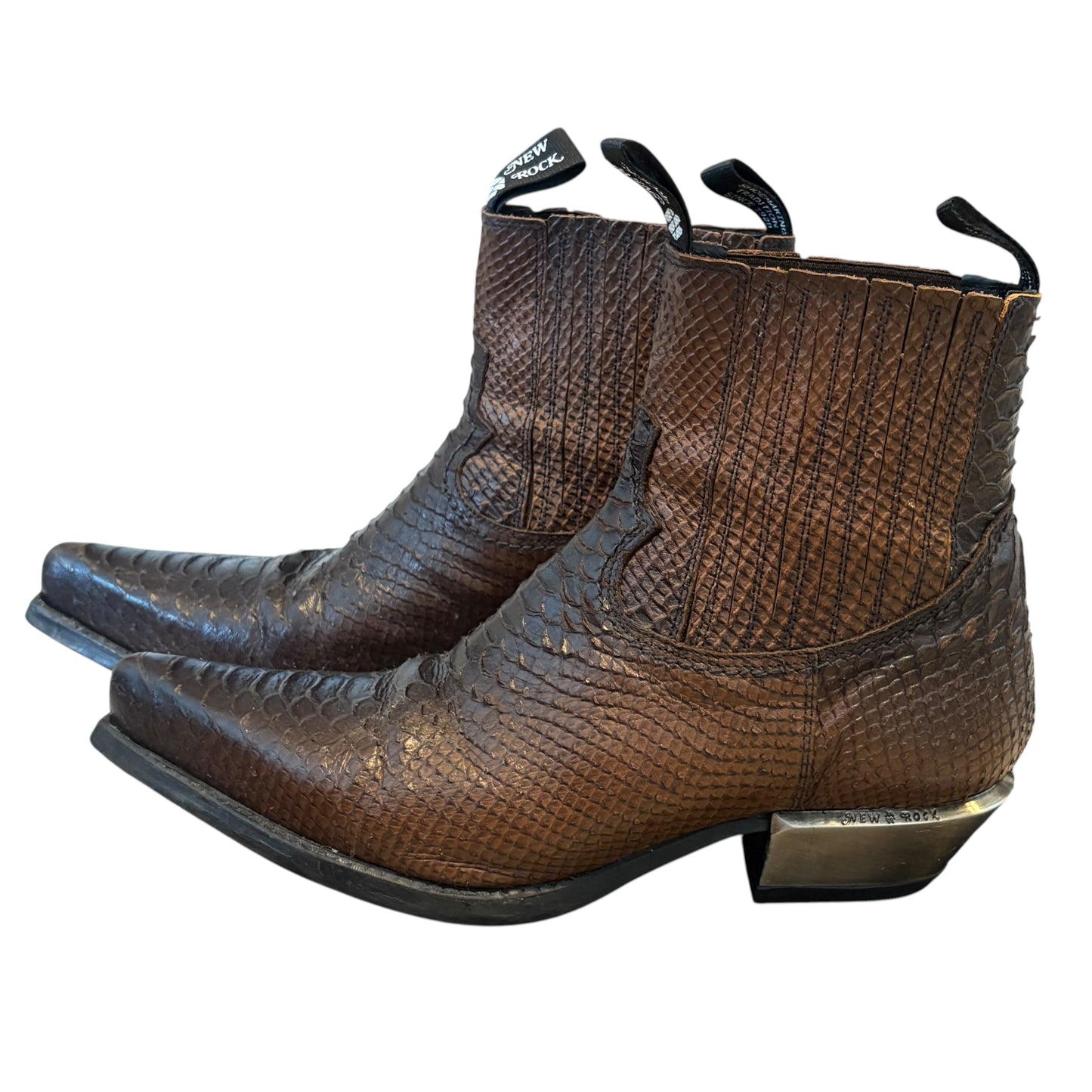 New Rock embossed alligator python textured leather steel heel Cuban boots