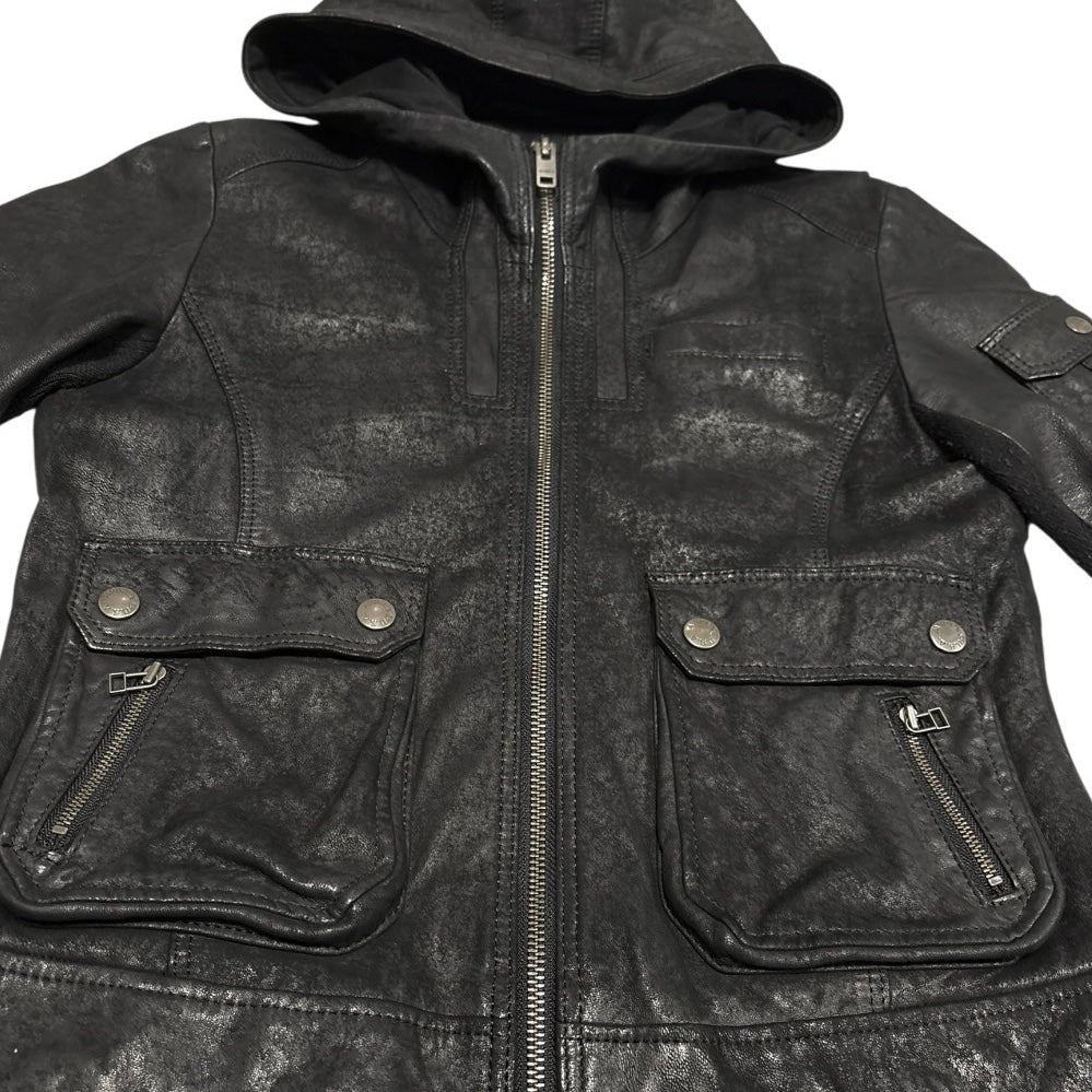 Japanese Avirex lambskin leather hooded multipocket jacket