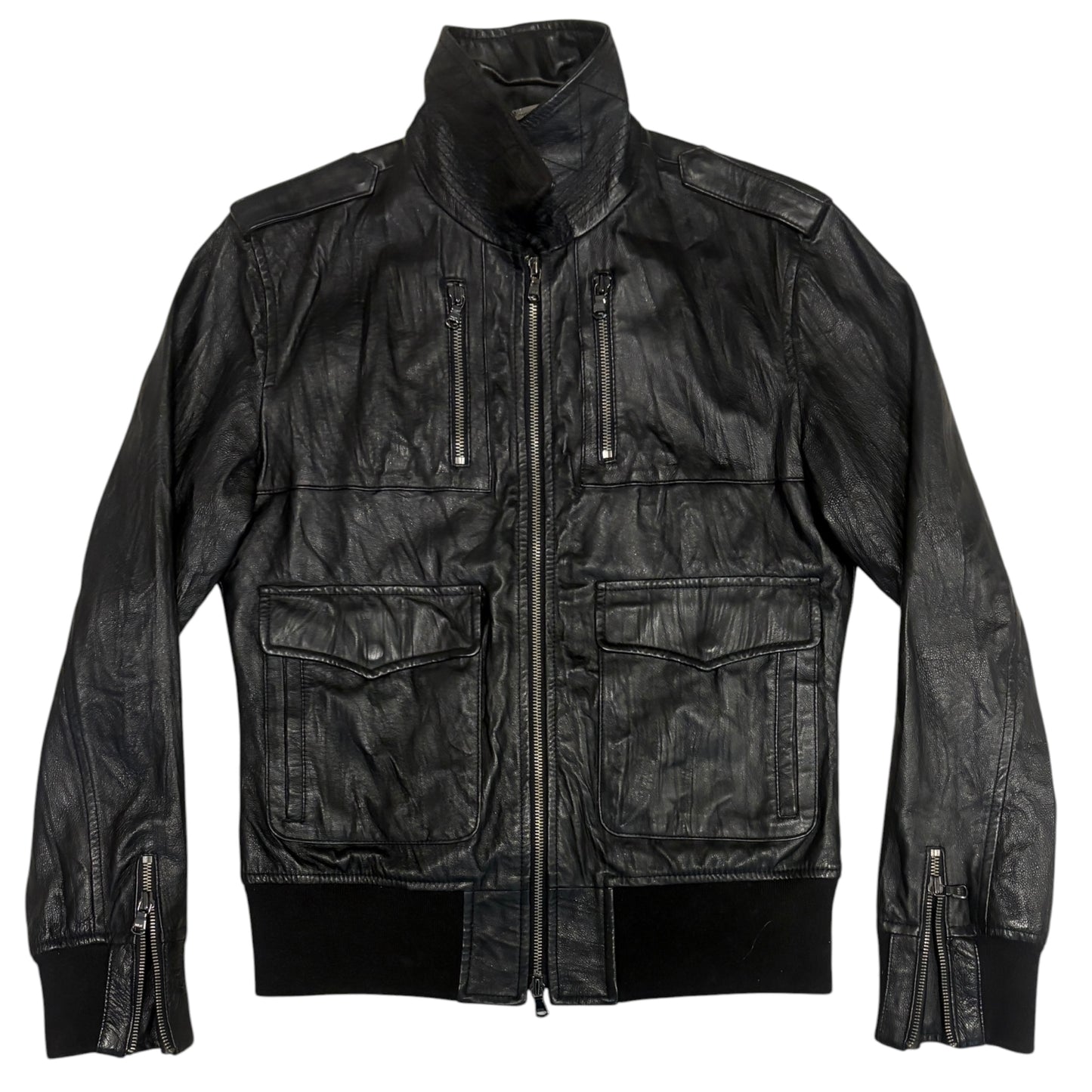 Vanquish multipocket leather jacket with fleece ends
