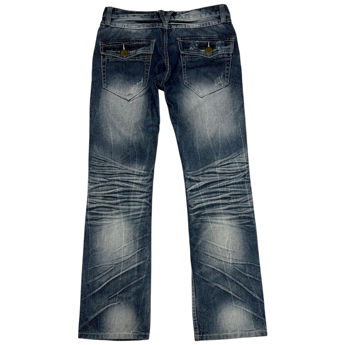 Japanese brand light wash blue streaked whiskered denim jeans