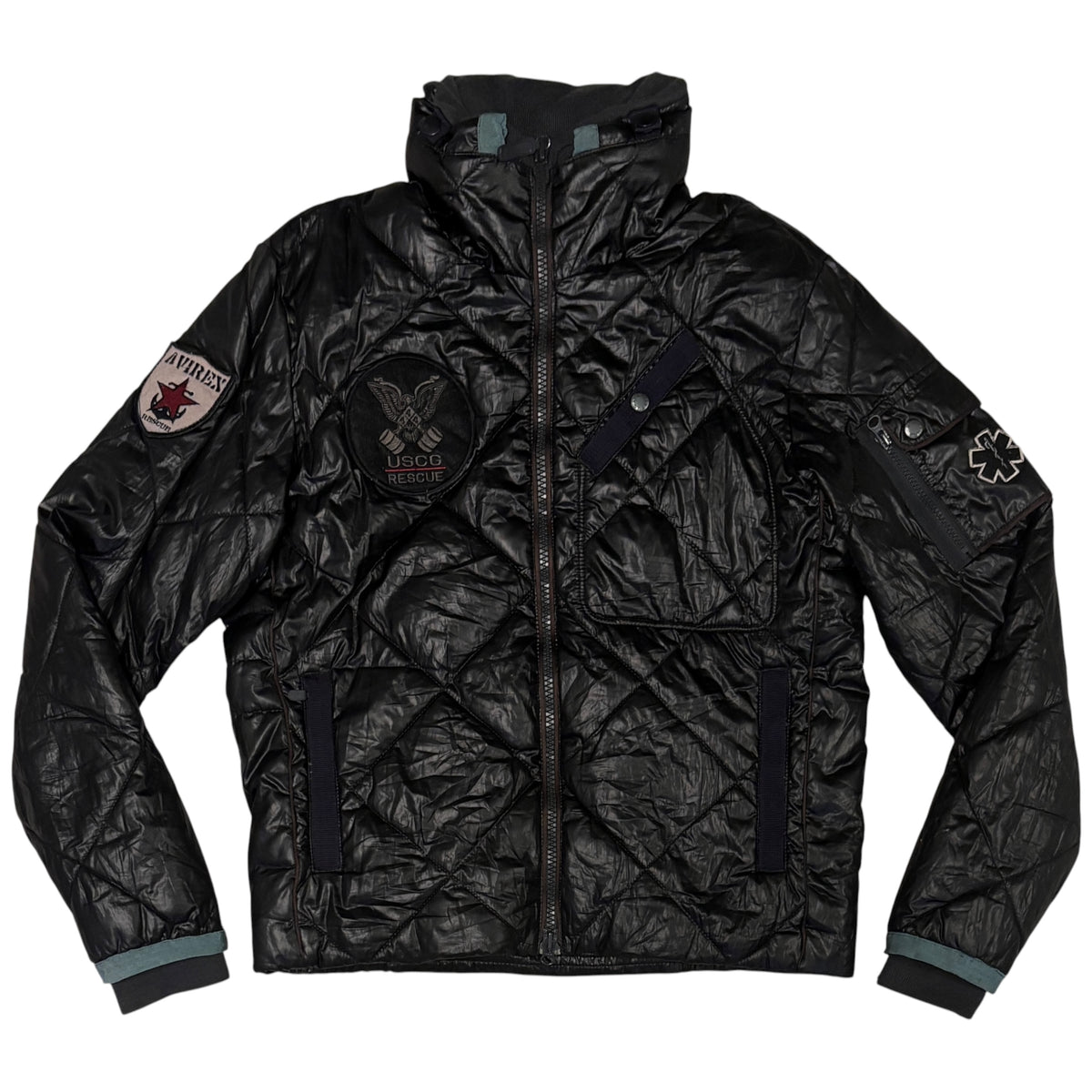 Avirex (Japanese exclusive line) black shell puffer jacket w/ embroided badges