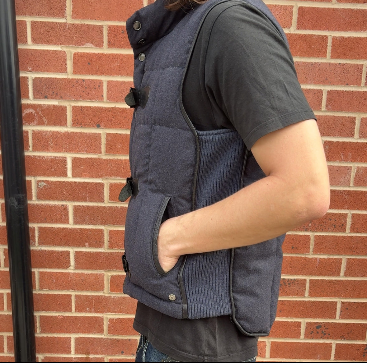 Mihara Yasuhiro navy wool gilet duffle latch jacket w cotton sides