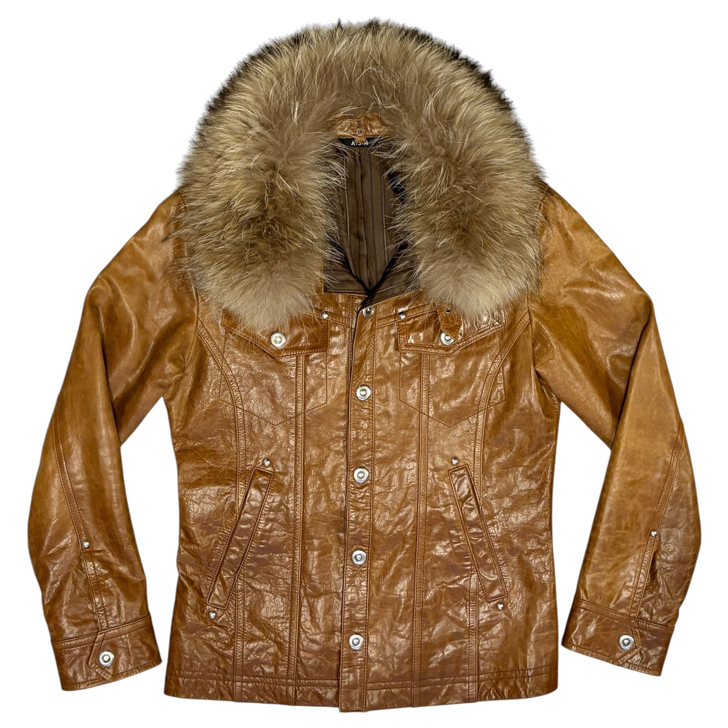 Atelier Sab Men (A.S.M) buffalo leather leather jacket w raccoon fur collar