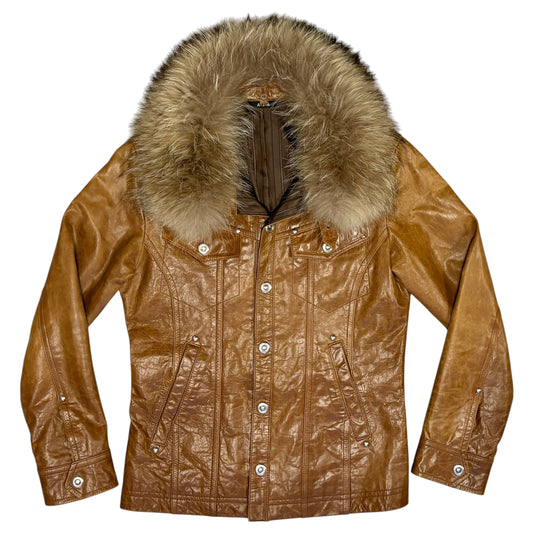 Atelier Sab Men (A.S.M) buffalo leather leather jacket w raccoon fur collar