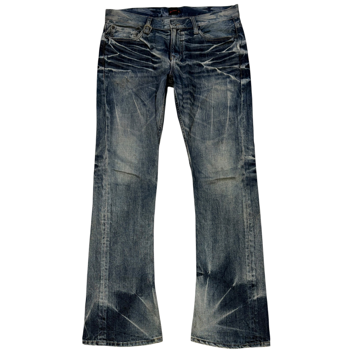 Jackrose blue whiskered washed bootcut denim jeans