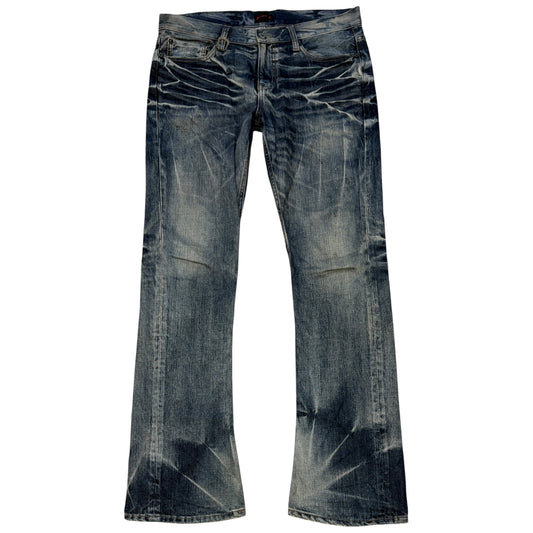 Jackrose blue whiskered washed bootcut denim jeans