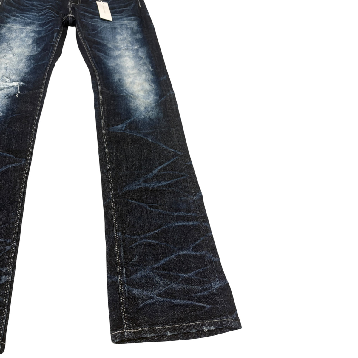 Fuga distressed blue gradient fade wash whiskered denim jeans