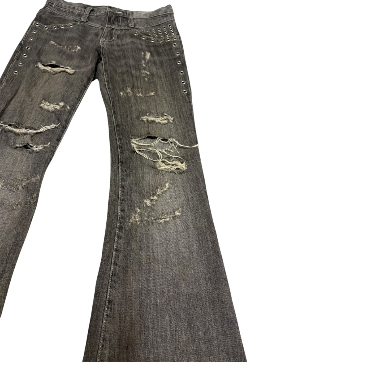 Tornado Mart distressed eyelet hole flare denim jeans