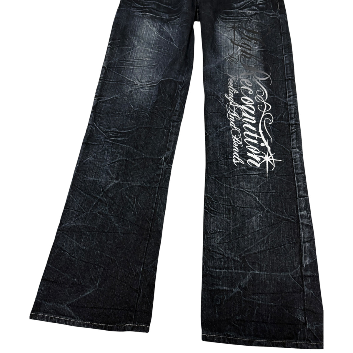 Japanese brand navy honeycomb wash straight leg jeans w/ tartan check detailing