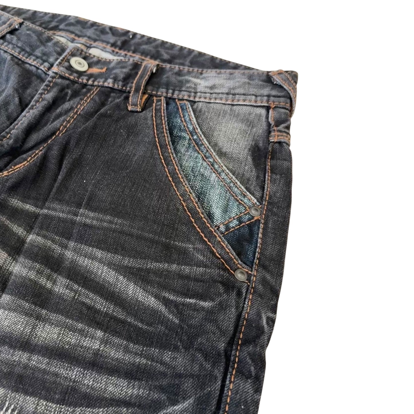 Hideaways Nicole navy patchwork streaked bootcut denim jeans