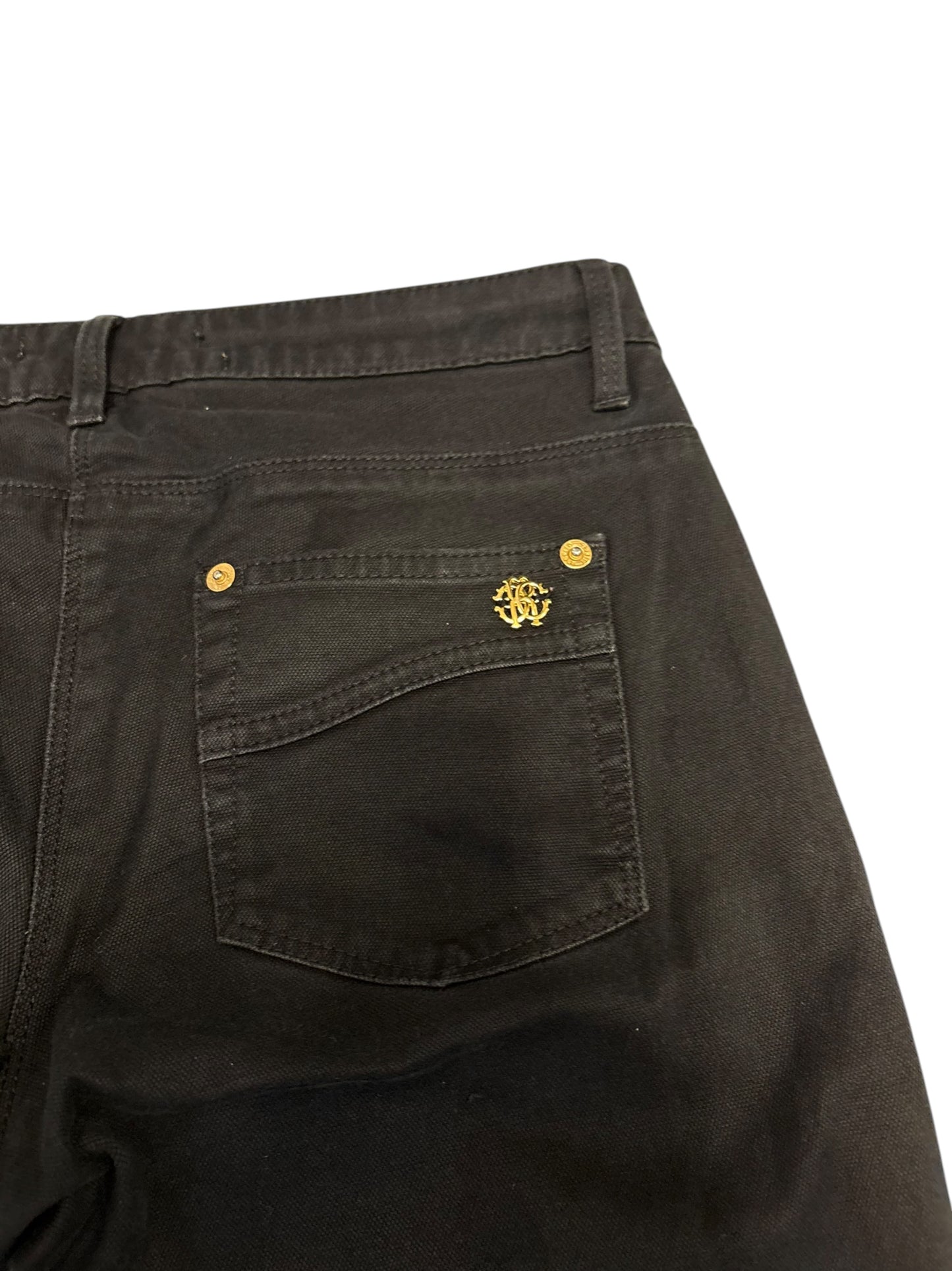 Roberto Cavalli black bootcut jeans with gold hardware
