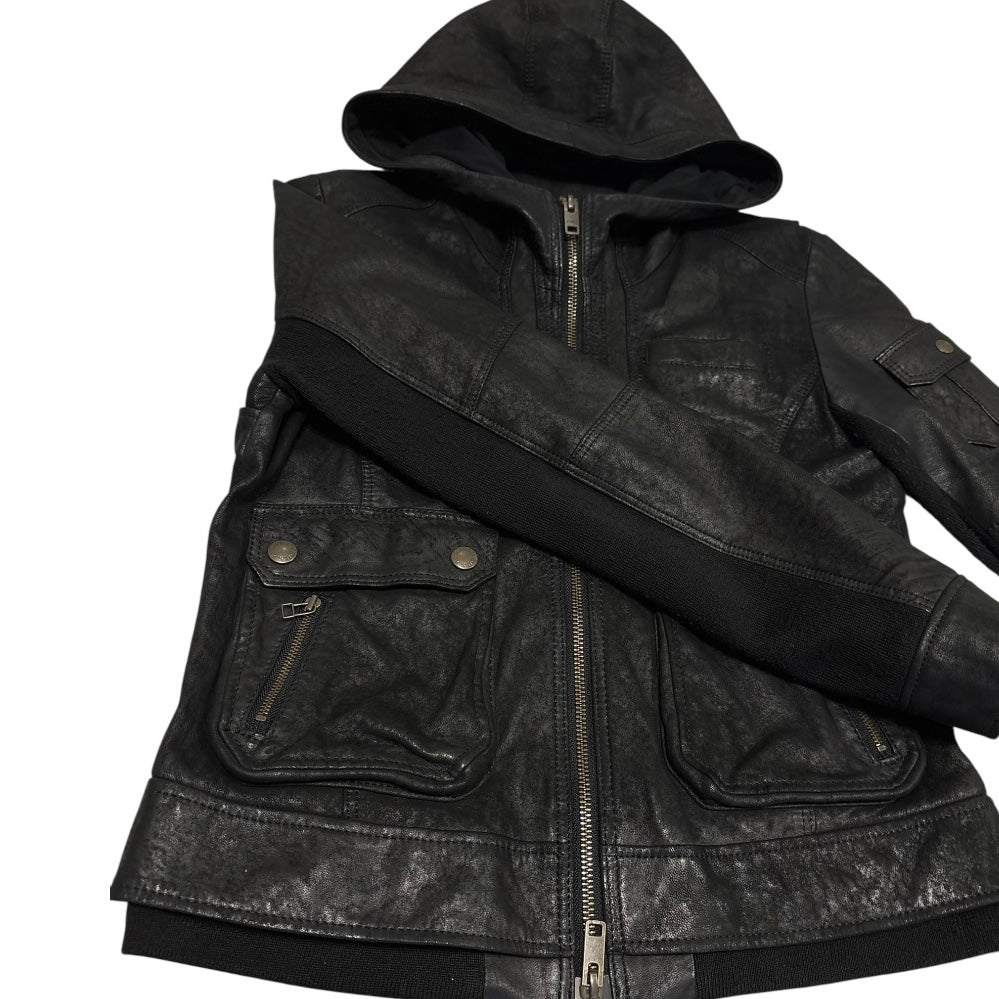 Japanese Avirex lambskin leather hooded multipocket jacket