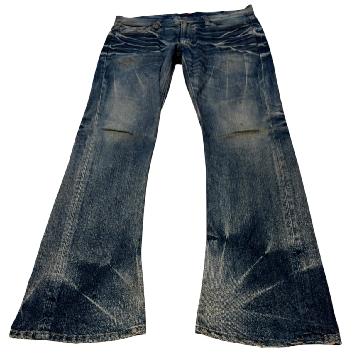 Jackrose blue whiskered washed bootcut denim jeans