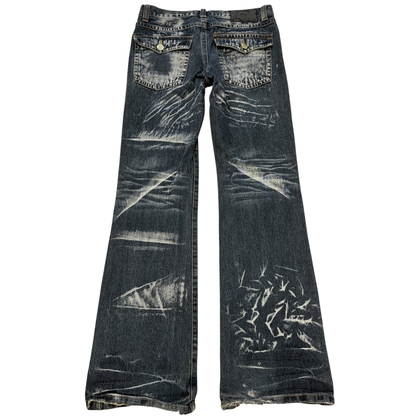 Lowbox streaked painted navy bootcut denim jeans