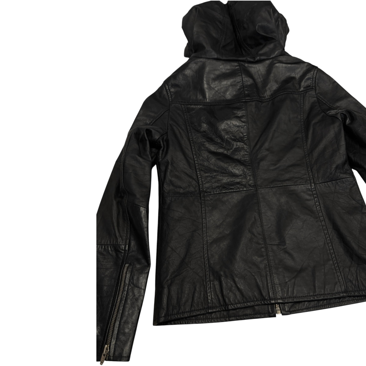 Roshell black hooded lambskin leather panelled zip jacket