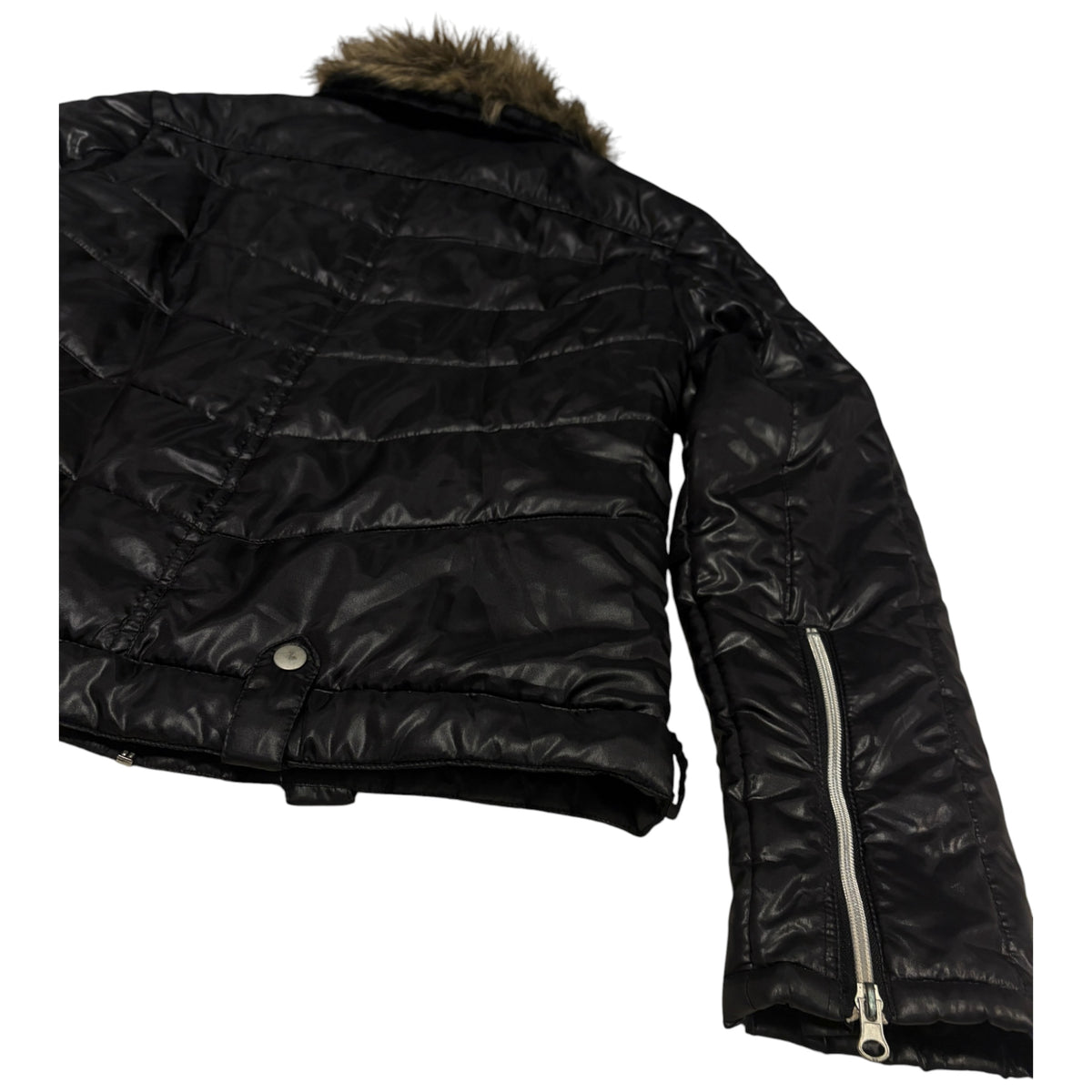 Japanese brand black faux fur 2-way collared puffer jacket
