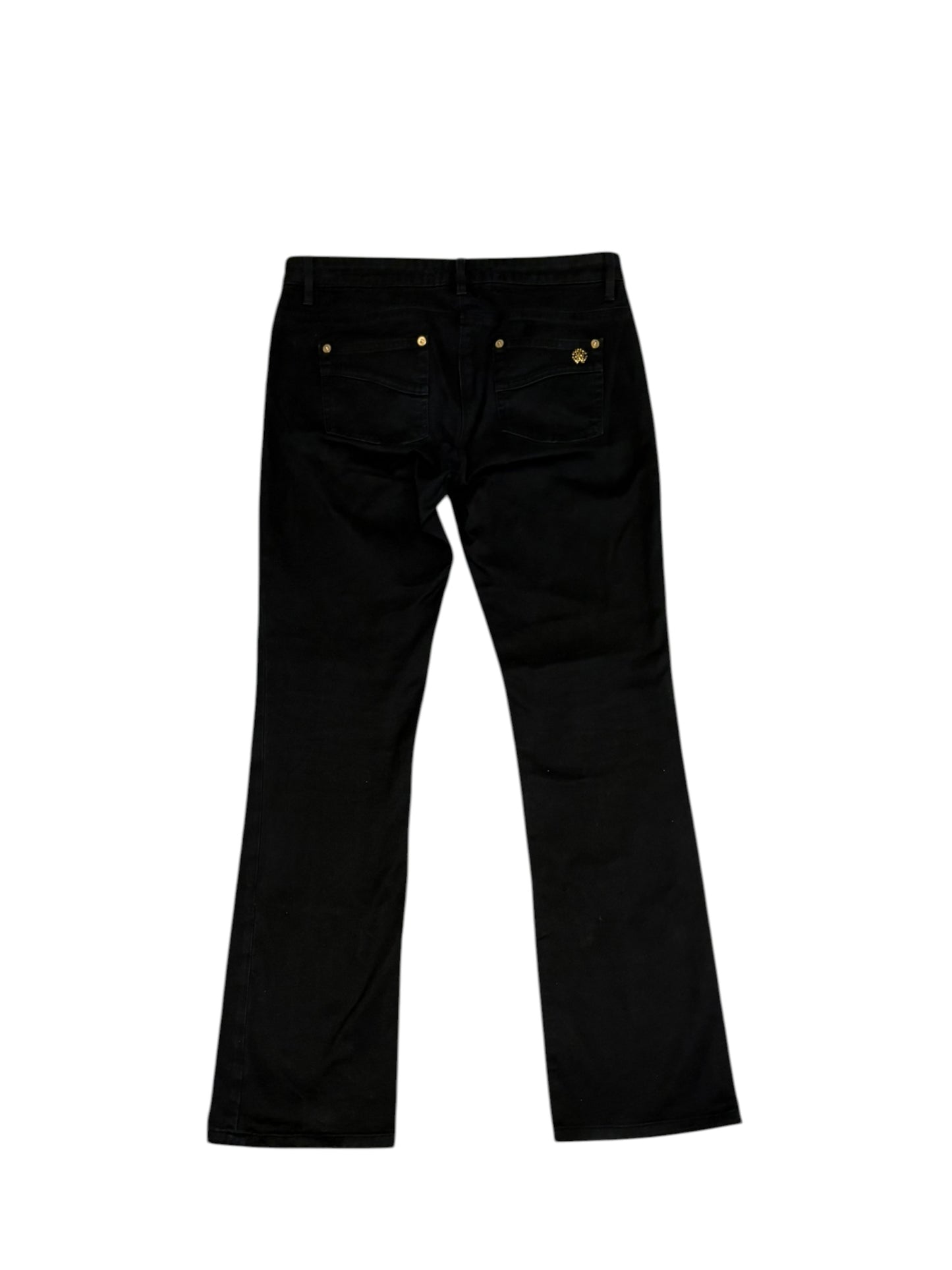 Roberto Cavalli black bootcut jeans with gold hardware