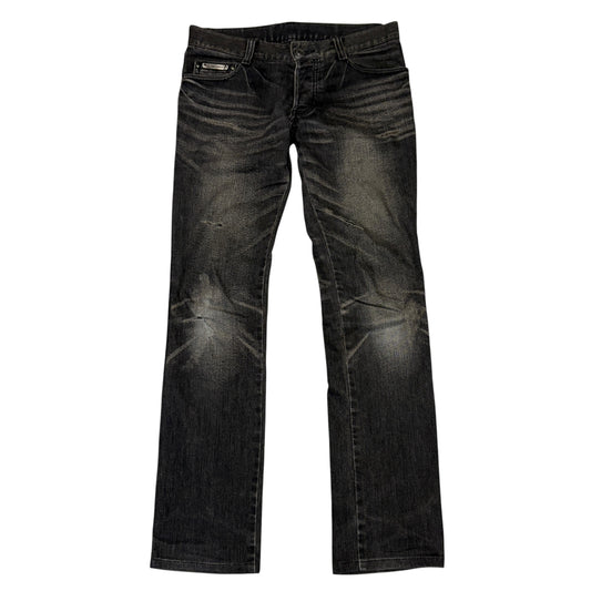 5351 Pour Les Hommes distressed grey gradient perforated wash jeans