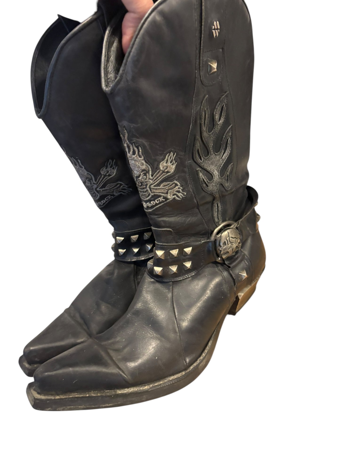 New Rock pyramid studded western boots w steel heel and side zipper