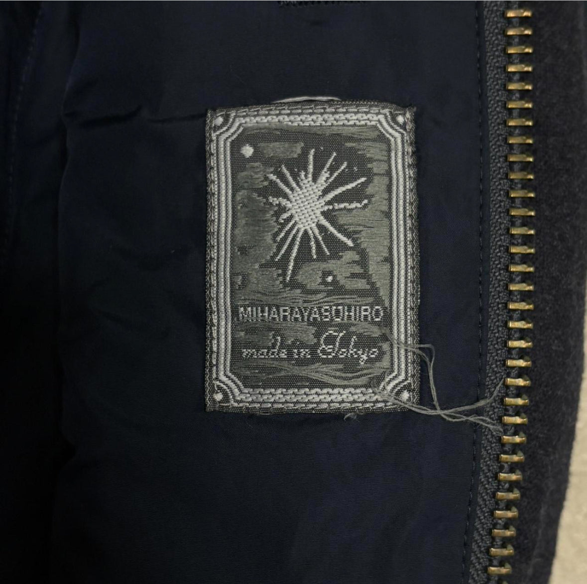 Mihara Yasuhiro navy wool gilet duffle latch jacket w cotton sides
