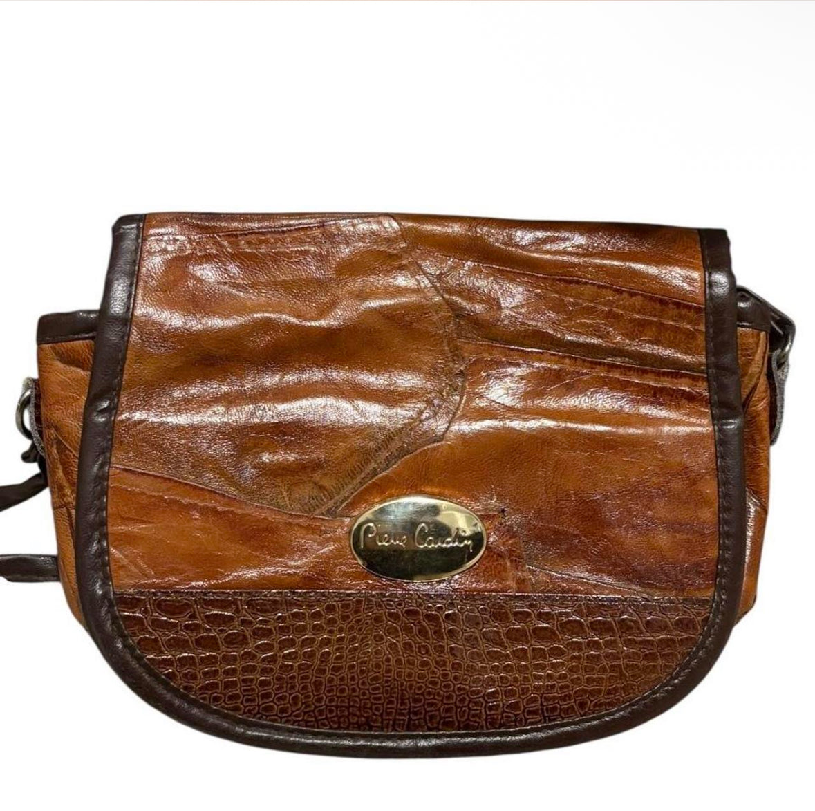Pierre Cardin embossed alligator brown leather crossbody bag