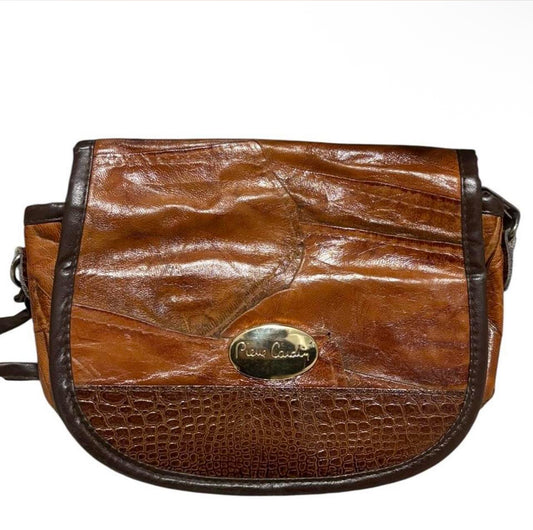 Pierre Cardin embossed alligator brown leather crossbody bag