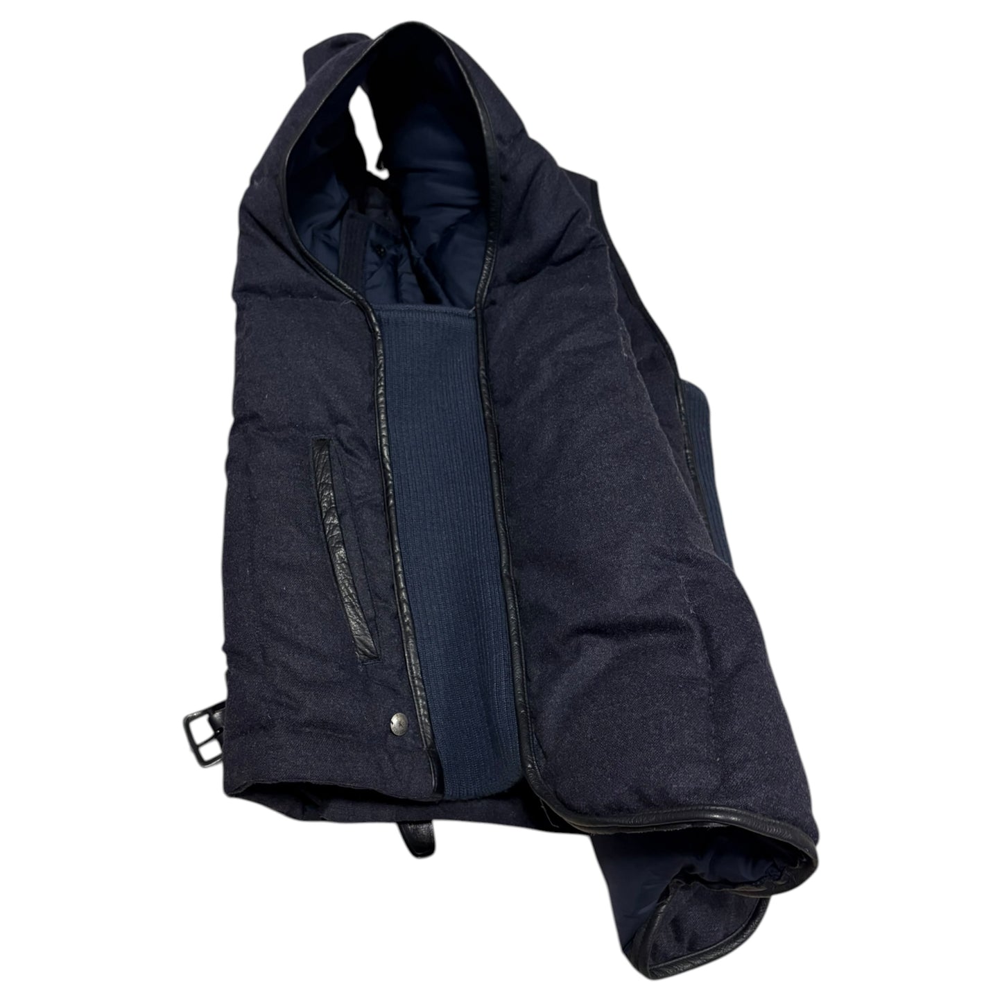 Mihara Yasuhiro navy wool gilet duffle latch jacket w cotton sides