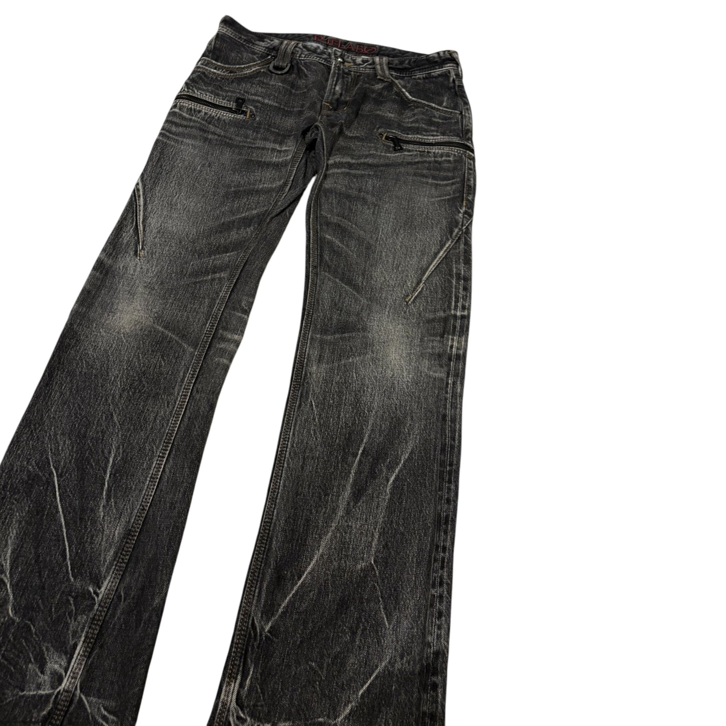 Japanese brand black zip whispered fade wash grey denim jeans