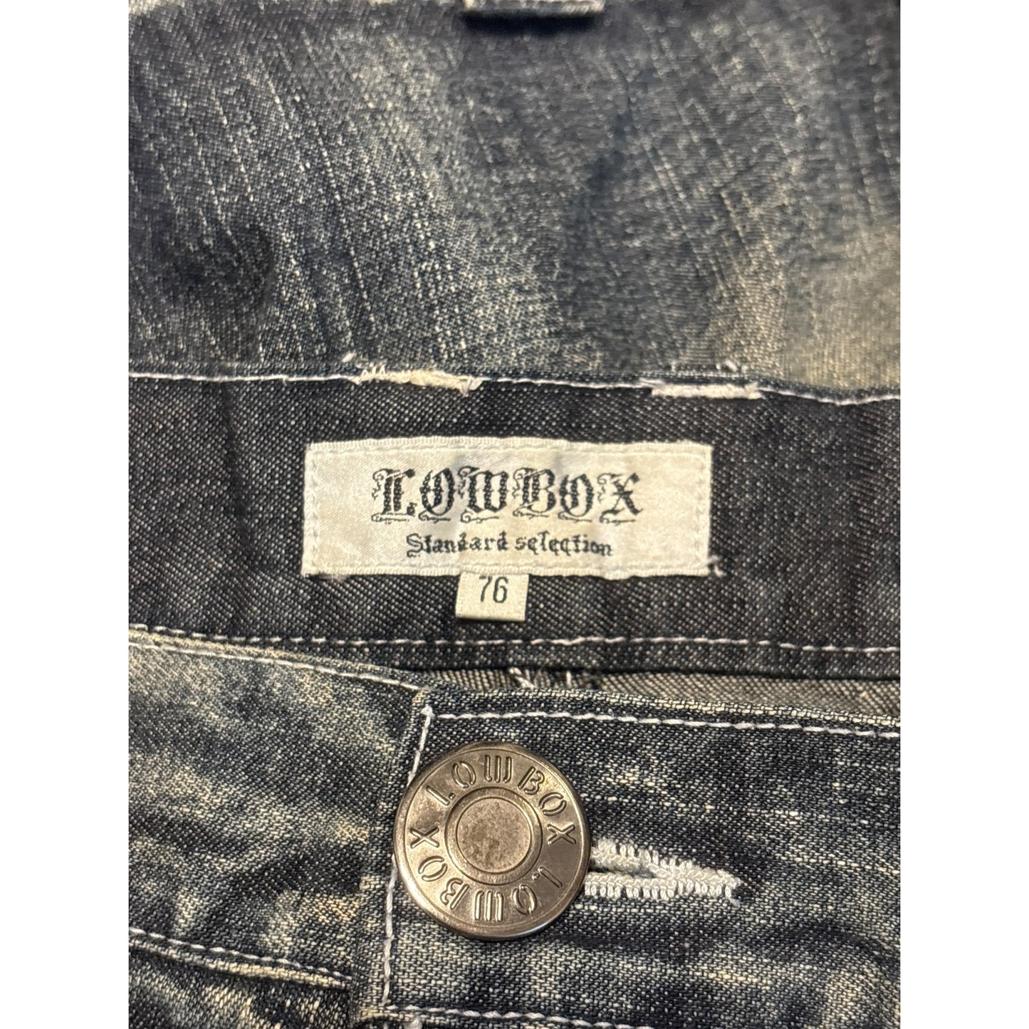 Lowbox blue utility cargo bondage denim jeans