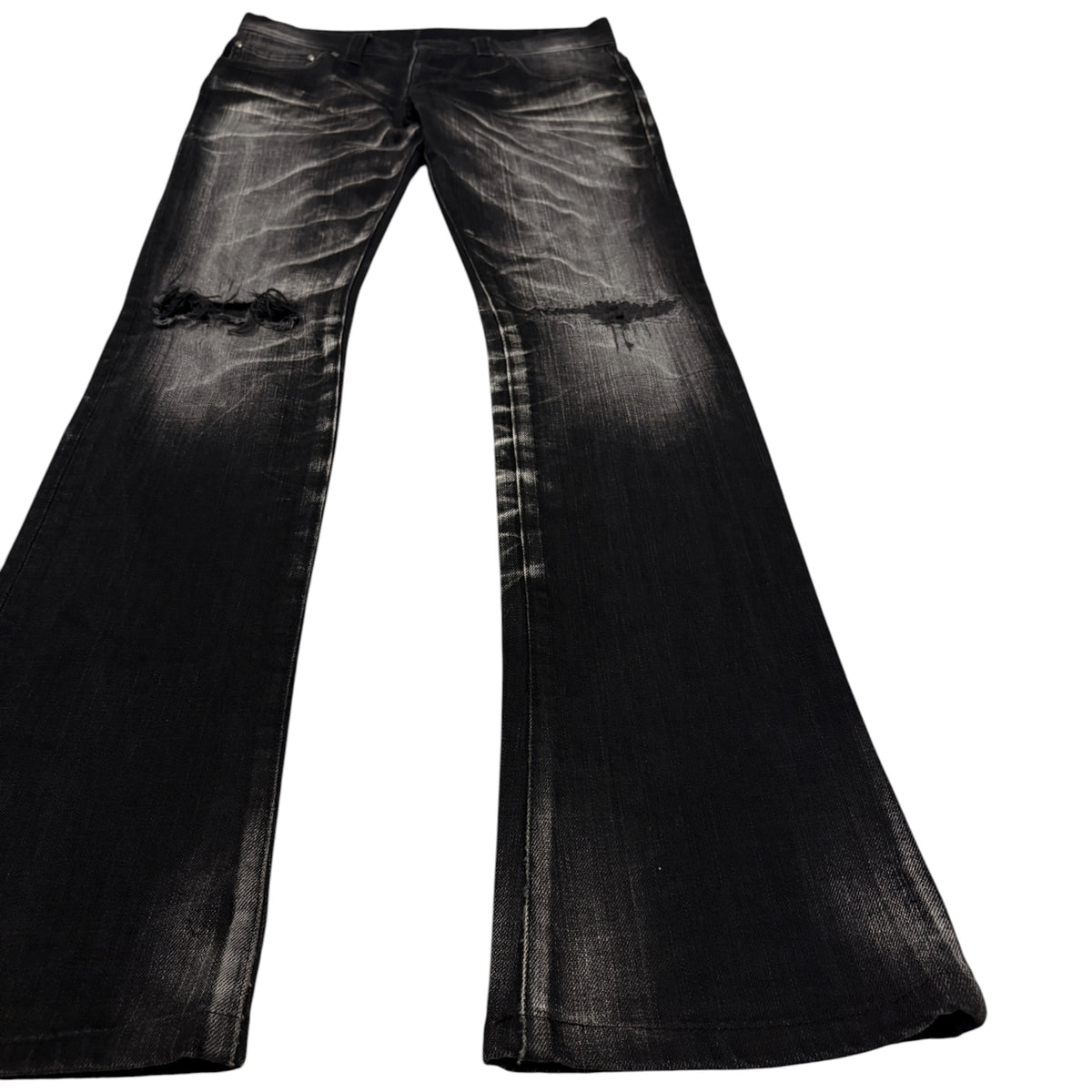 Tornado Mart black grey claw mark whiskered denim bootcut jeans