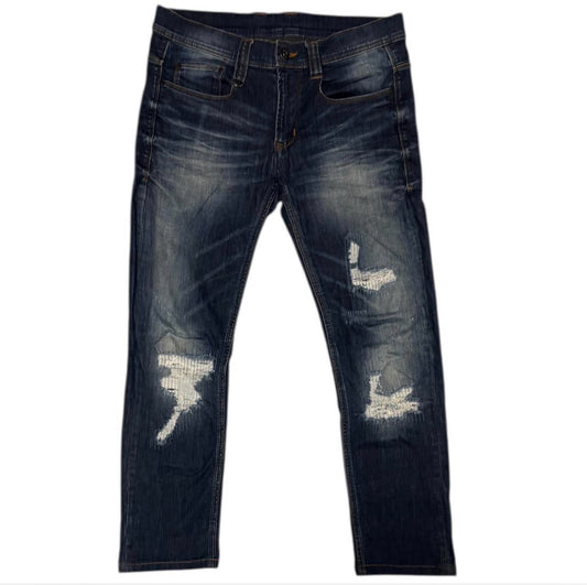 Nicole Hideaways distressed patchwork blue denim jeans