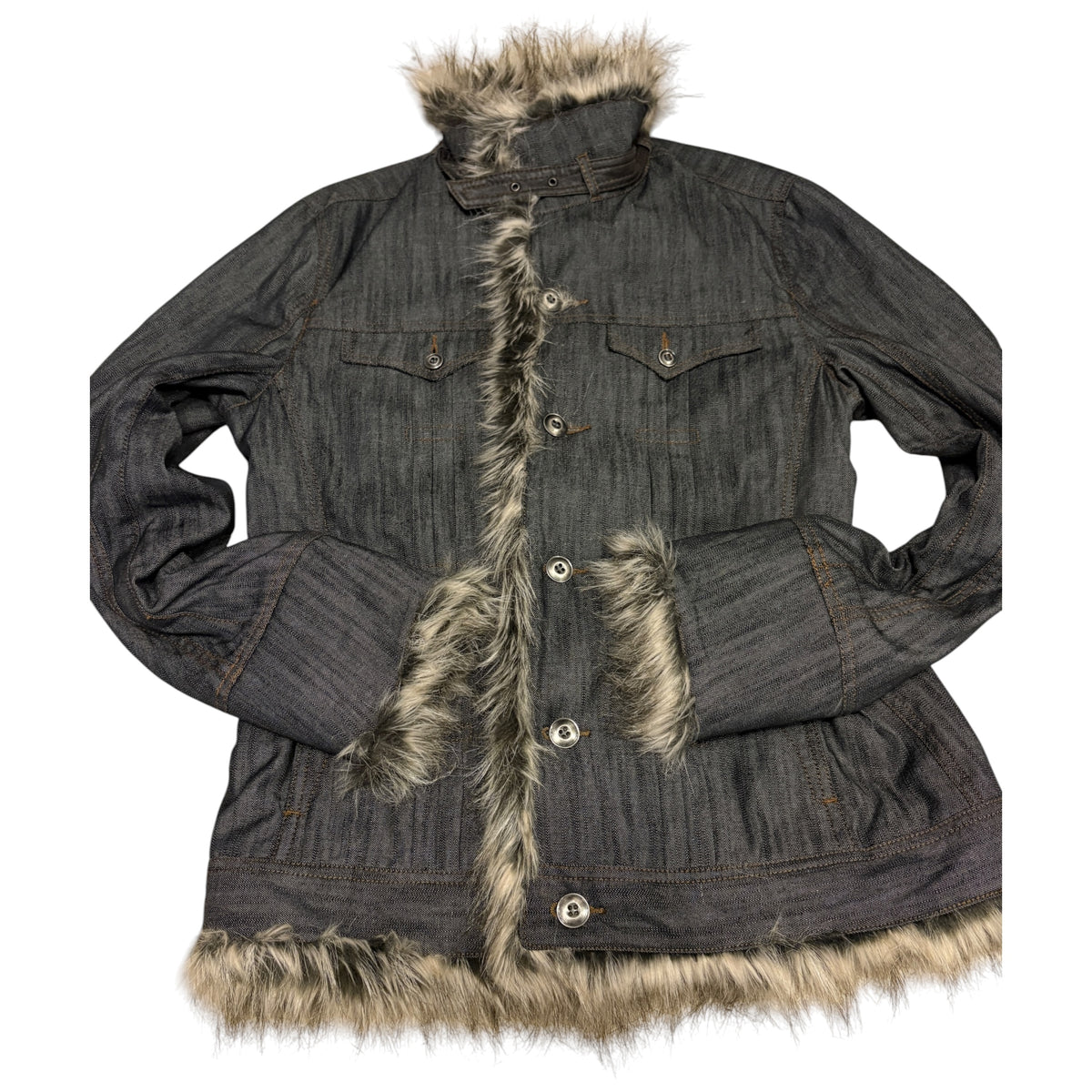 Nicole Club raccoon fur lined  grey denim jacket