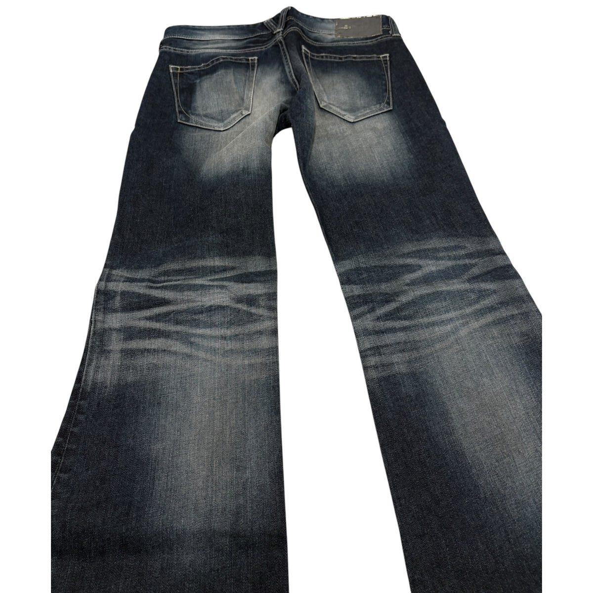 Japanese brand blue whiskered gradient wash bootcut denim jeans