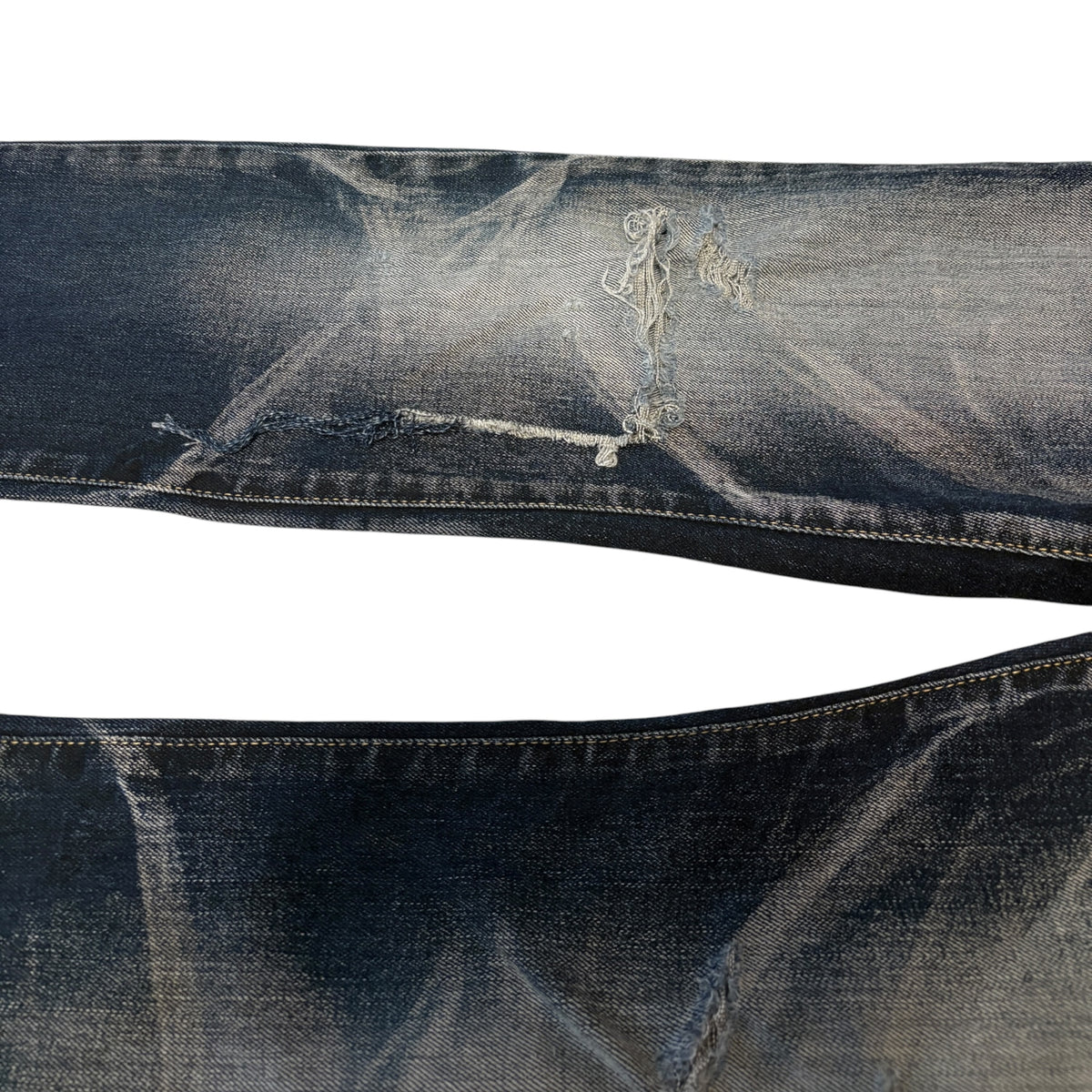Tornado Mart blue streaked gradient wash distressed denim jeans