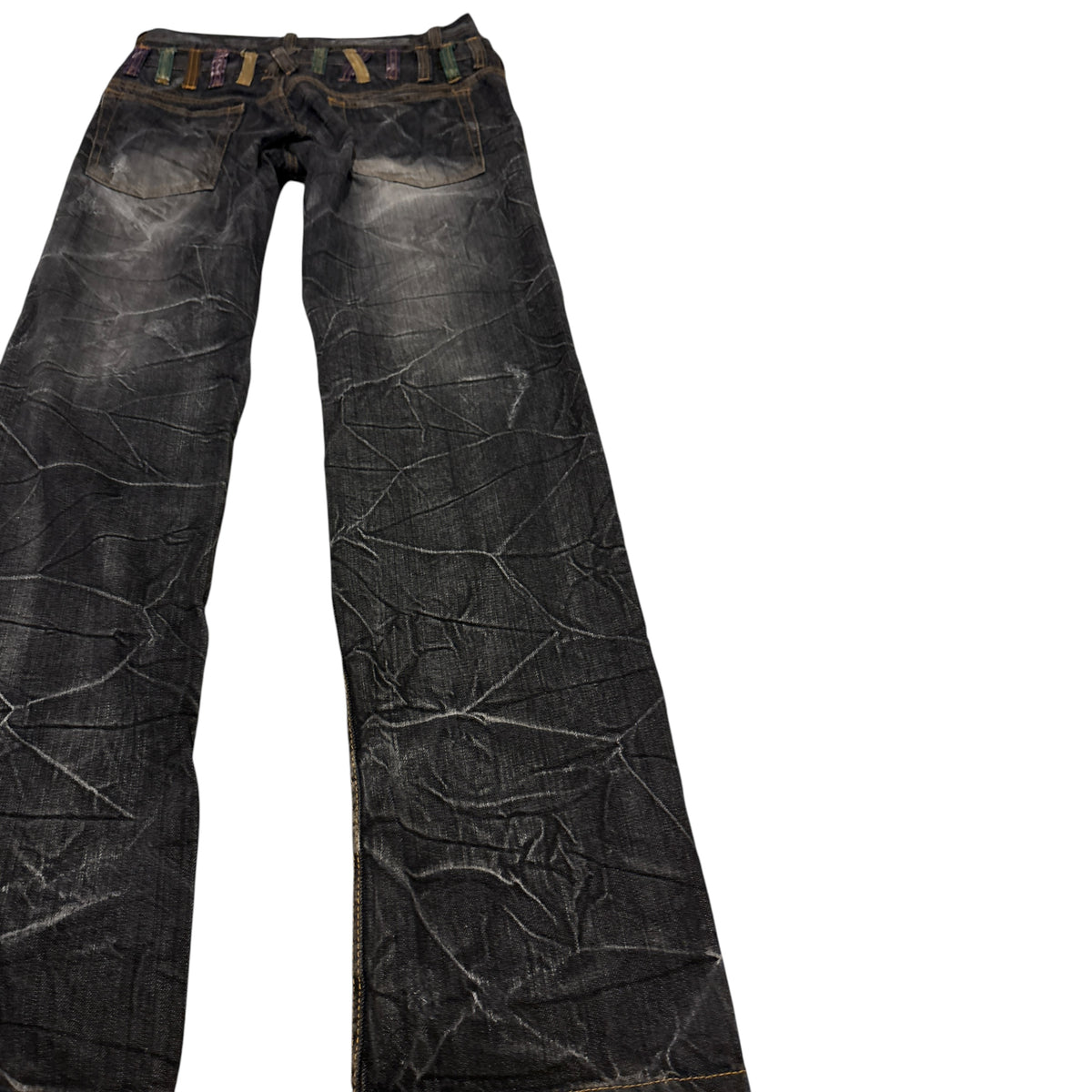 Japanese brand double waisted black grey coloured belt loops straight denim jeans