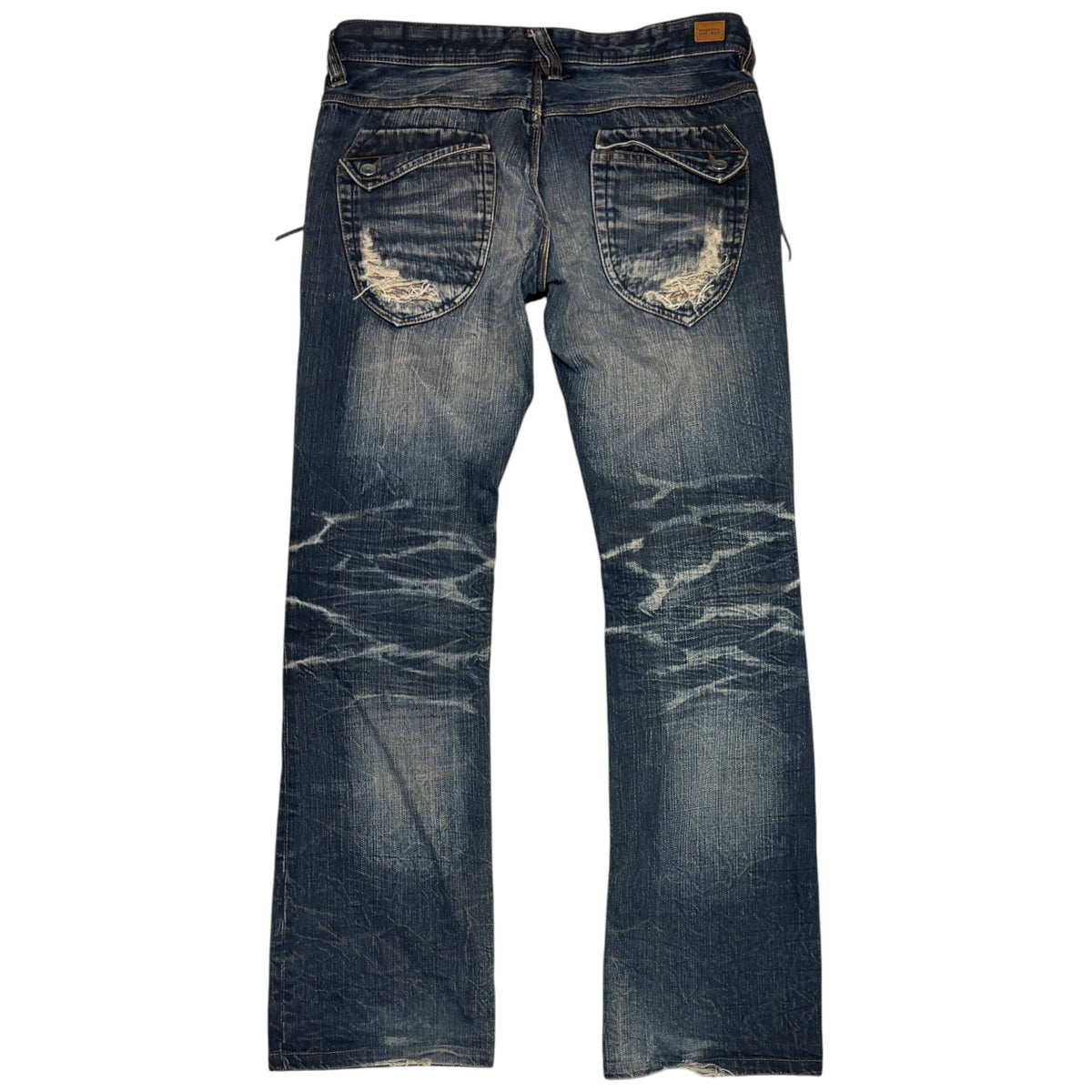 Nicole Club blue streaked whiskered bootcut denim neans