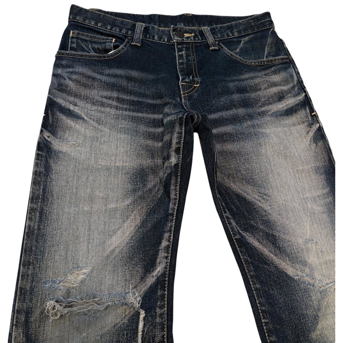 Tornado Mart blue streaked gradient wash distressed denim jeans