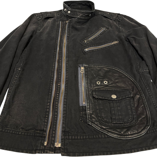 Avirex asymmetric multizip leather pocket denim jacket
