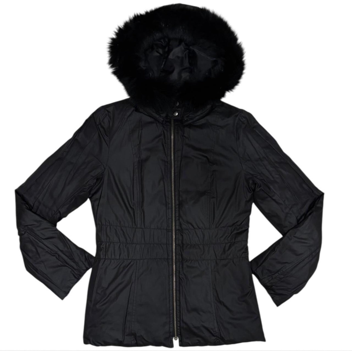 Japanese brand black faux fur hood thin jacket