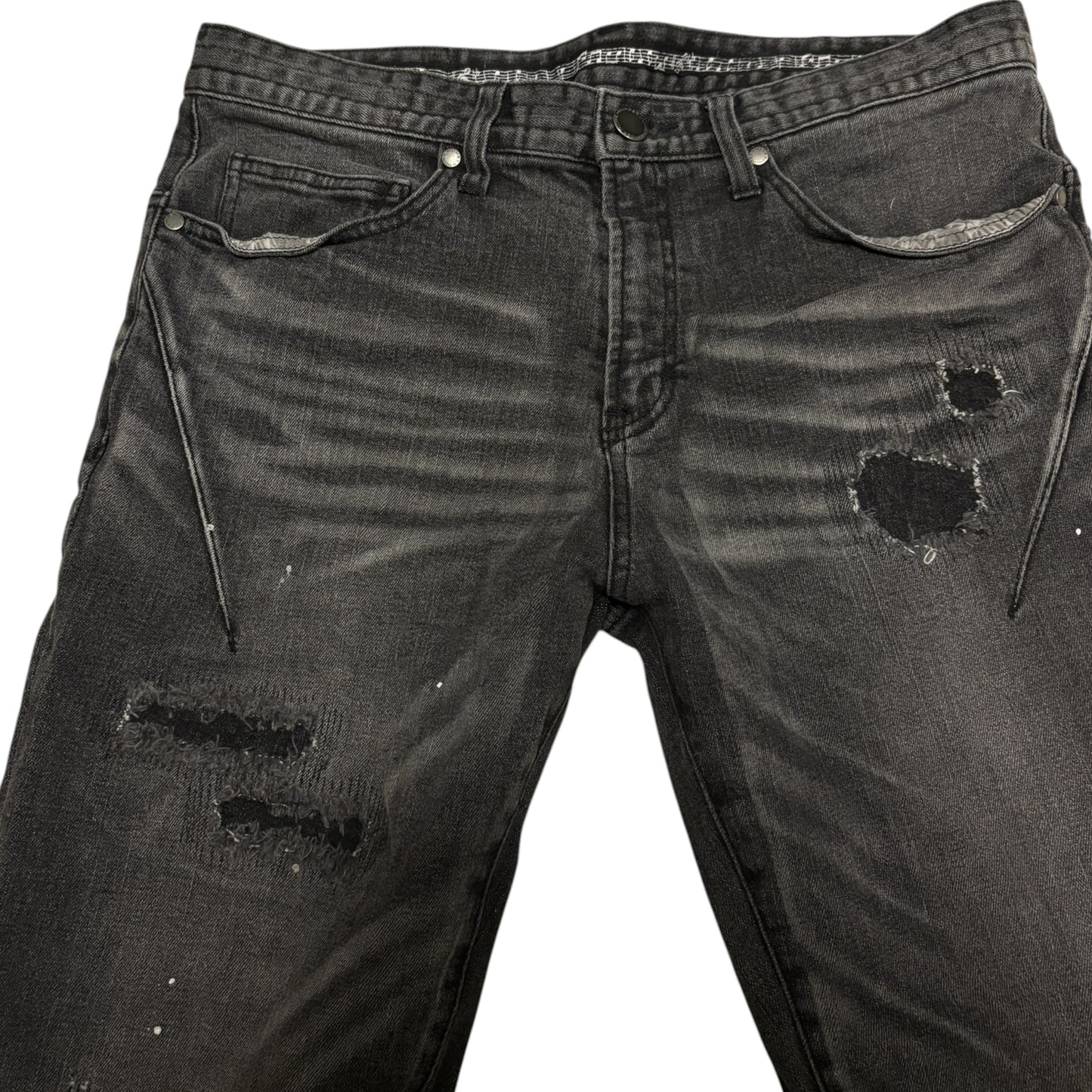 Number (N)ine Denim grey distressed streaked denim jeans