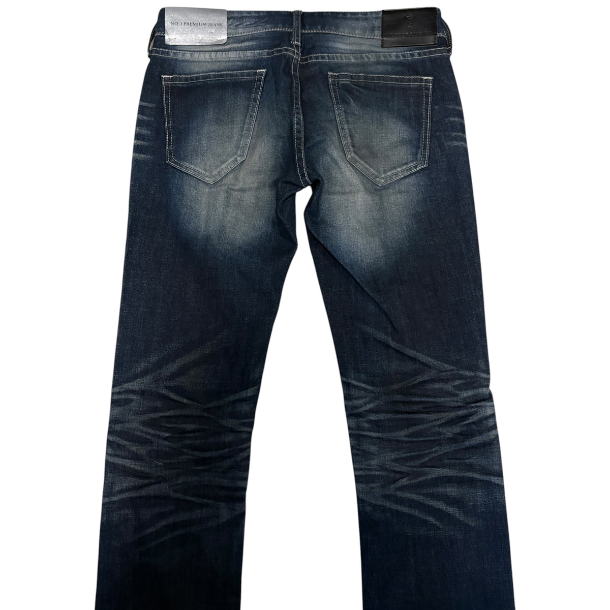 Japanese brand blue fade wash whiskered denim jeans